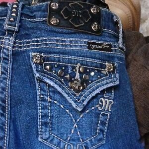 Miss Me Blue Cropped Jeans with Studded Details